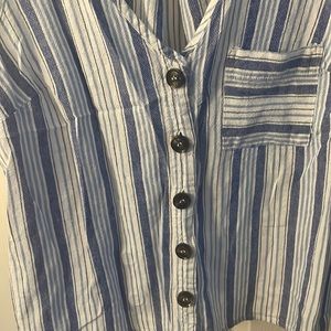 Rewind small blue and white stripes button tank top